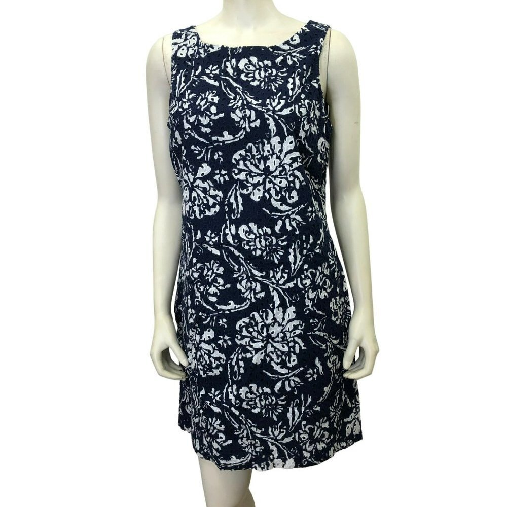 CROWN IVY EYELET FLORAL PRINT COTTON SHEATH DRESS SIZE 10